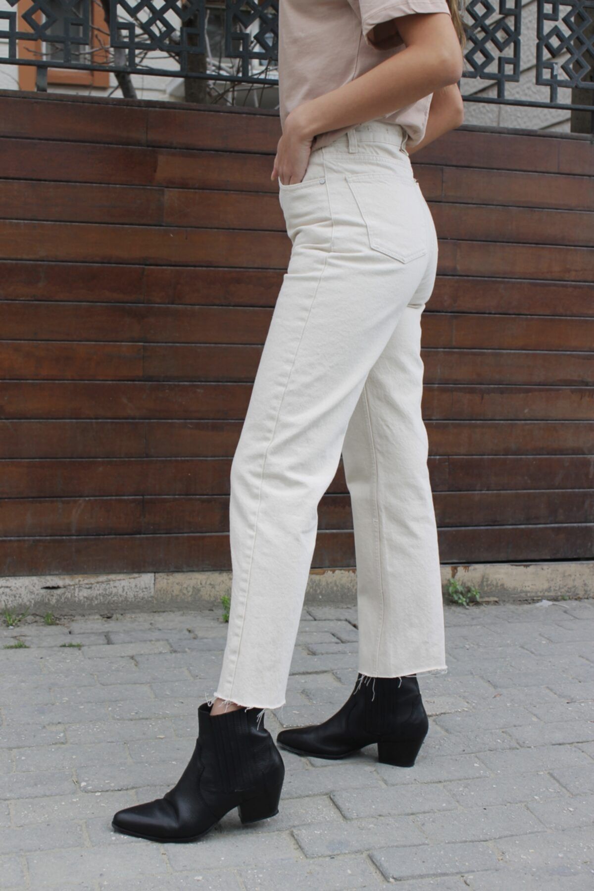 Penolope Kadın Lara Krem Rengi Mom Jean