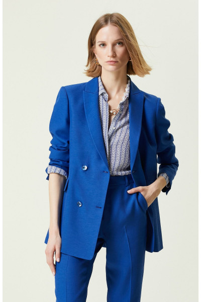 Saks Mavisi Kruvaze Blazer Ceket