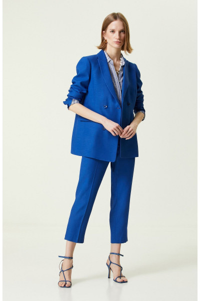 Saks Mavisi Kruvaze Blazer Ceket