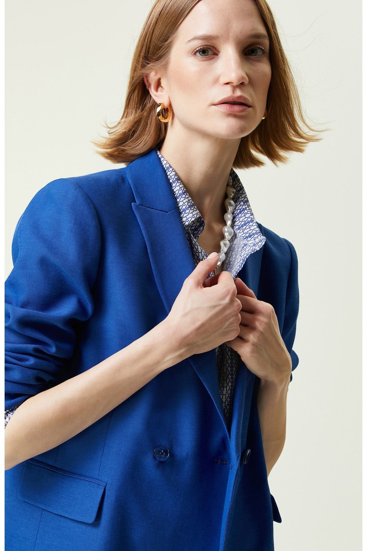 Saks Mavisi Kruvaze Blazer Ceket