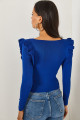 Saks Mavi Kare Yaka Fırfırlı Triko Bluz BLZ-19001112 Saks Mavi Kare Yaka Fırfırlı Triko Bluz BLZ-19001112