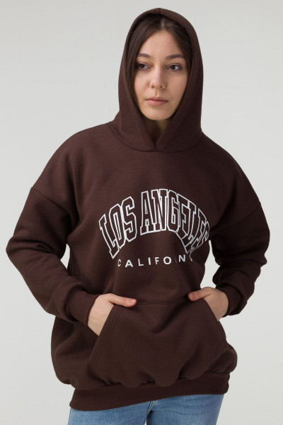 Unisex Los Angeles Baskılı Kapüşonlu Oversize Kahverengi Sweatshirt Unisex Los Angeles Baskılı Kapüşonlu Oversize Kahverengi Sweatshirt