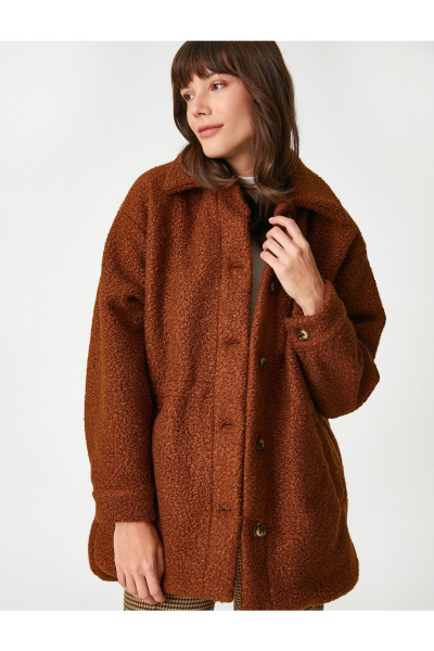 Şahika Ercümen X - Oversize Cepli Düğmeli Uzun Buklet Ceket