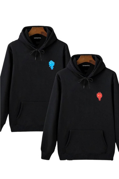 Unisex Ateş & Su Baskılı Sevgili Kombini Sweatshirt 2 Adet Çift