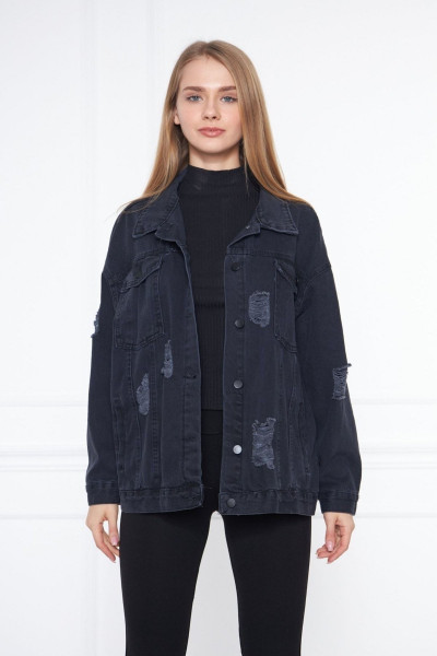 Oversize Yıpratma Detaylı Kot Ceket Oversize Yıpratma Detaylı Kot Ceket