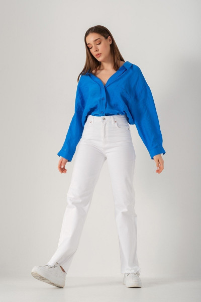 Mary Beyaz Power Likralı Süper Yüksek Bel Salaş Jeans Palazzo Pantolon (WİDE LEG) Mary Beyaz Power Likralı Süper Yüksek Bel Salaş Jeans Palazzo Pantolon (WİDE LEG)