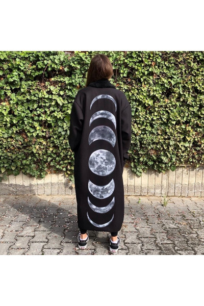 Siyah Kaşe Kışlık Palto Ay Evreleri Moon Lunar Dolunay Mont Siyah Kaşe Kışlık Palto Ay Evreleri Moon Lunar Dolunay Mont