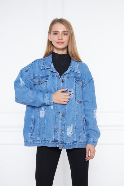 Oversize Yıpratma Detaylı Kot Ceket Oversize Yıpratma Detaylı Kot Ceket