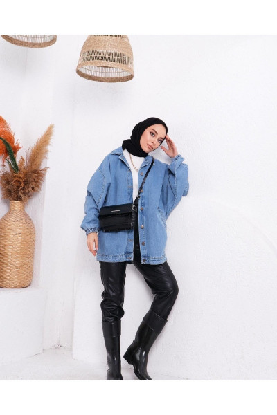 Kolları Lastikli Oversize Kot Ceket Kolları Lastikli Oversize Kot Ceket