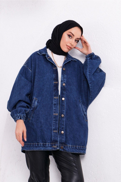 Kolları Lastikli Oversize Kot Ceket Kolları Lastikli Oversize Kot Ceket