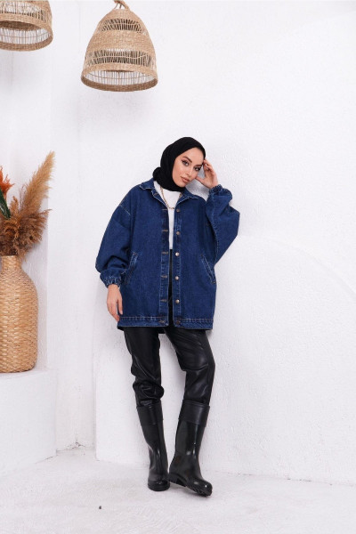Kolları Lastikli Oversize Kot Ceket Kolları Lastikli Oversize Kot Ceket