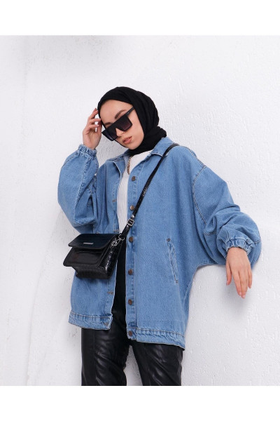 Kolları Lastikli Oversize Kot Ceket Kolları Lastikli Oversize Kot Ceket