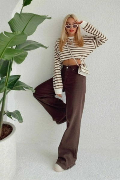 My Kahverengi Likralı Süper Yüksek Bel Salaş Jeans Palazzo Pantolon. (SÜPER YÜKSEK) Wide Leg My Kahverengi Likralı Süper Yüksek Bel Salaş Jeans Palazzo Pantolon. (SÜPER YÜKSEK) Wide Leg