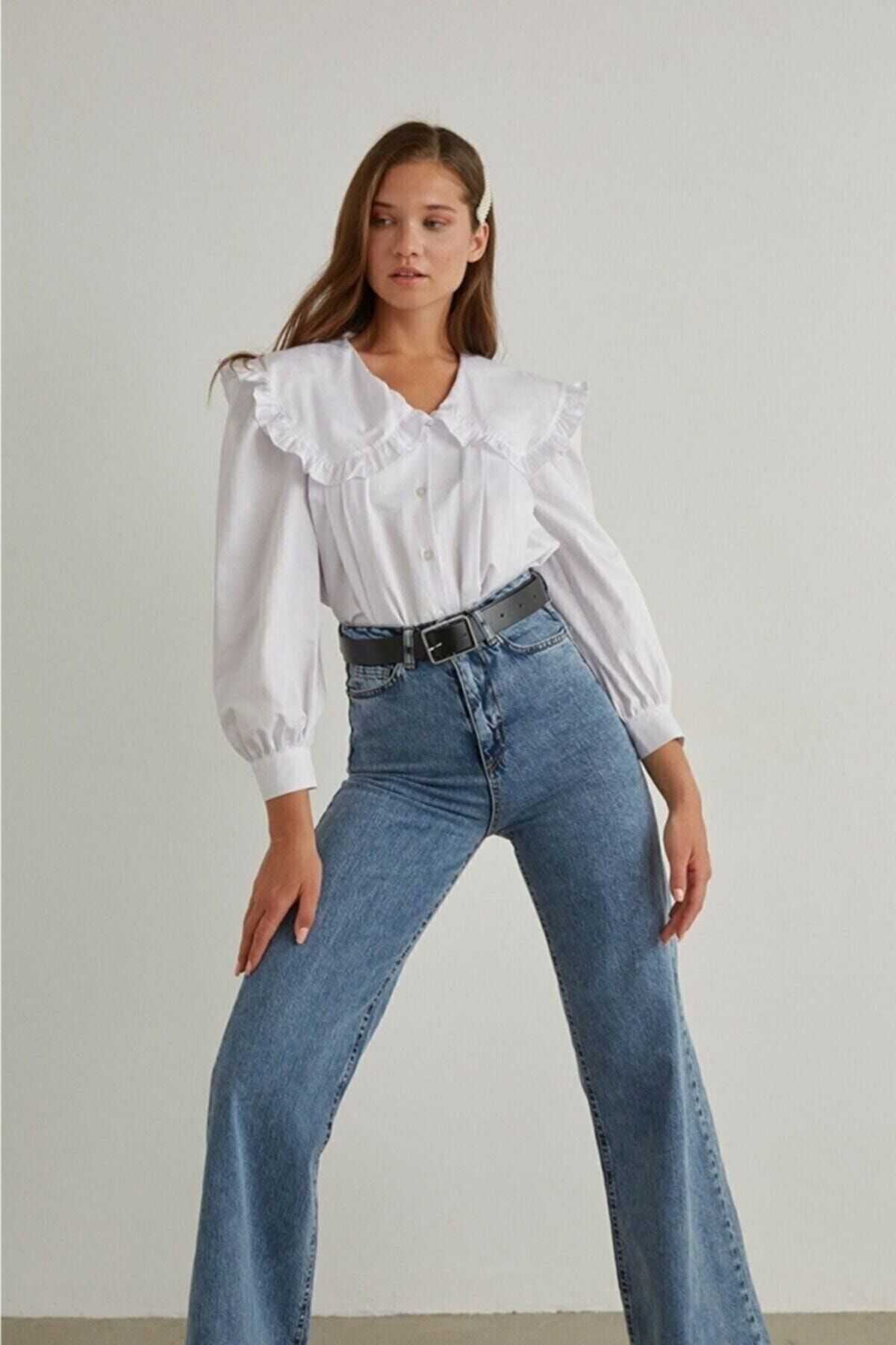 Serenay 90's Mavi Kar Yıkama Likralı Süper Yüksek Bel Salaş Jeans Palazzo Pantolon Serenay 90's Mavi Kar Yıkama Likralı Süper Yüksek Bel Salaş Jeans Palazzo Pantolon