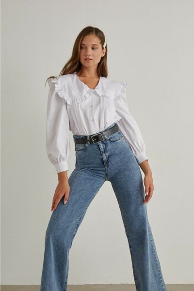 Serenay 90's Mavi Kar Yıkama Likralı Süper Yüksek Bel Salaş Jeans Palazzo Pantolon Serenay 90's Mavi Kar Yıkama Likralı Süper Yüksek Bel Salaş Jeans Palazzo Pantolon