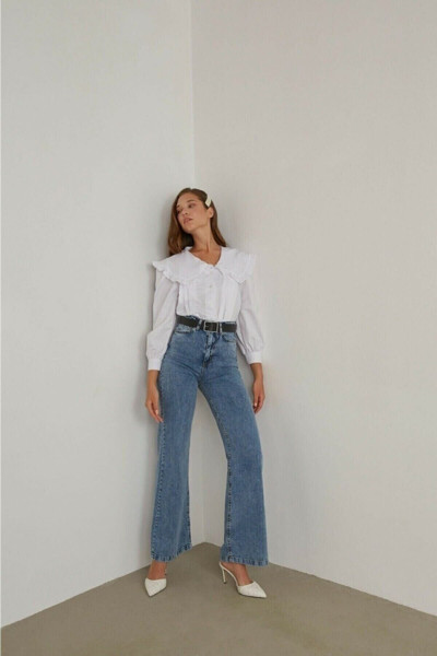 Serenay 90's Mavi Kar Yıkama Likralı Süper Yüksek Bel Salaş Jeans Palazzo Pantolon Serenay 90's Mavi Kar Yıkama Likralı Süper Yüksek Bel Salaş Jeans Palazzo Pantolon