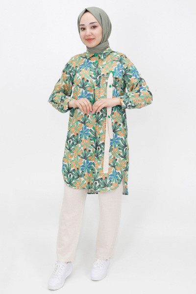 Yaprak Desenli Keten Kumaş 2li Takım