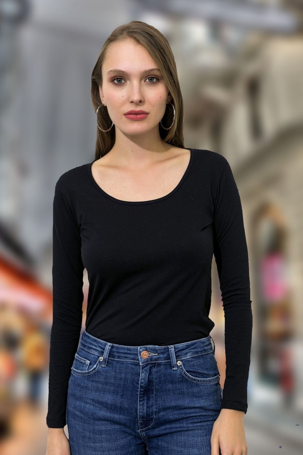 Uzun Kollu Lacivert Body Geniş Yaka Regular Fit Uzun Kollu Lacivert Body Geniş Yaka Regular Fit