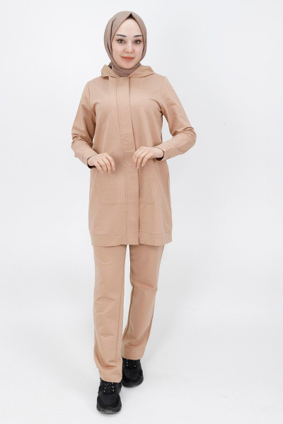 Taş Detaylı Kapişonlu 2ip Kumaş Takım