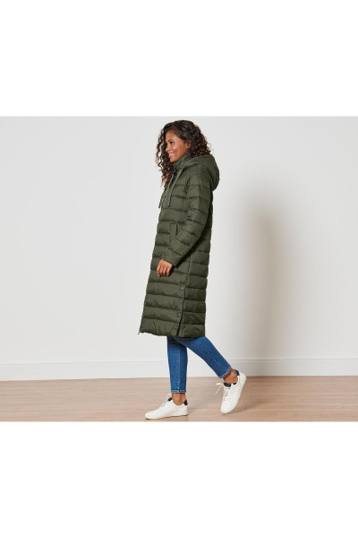 Kapüşonlu Kapitone Manto, Zeytin Yeşili