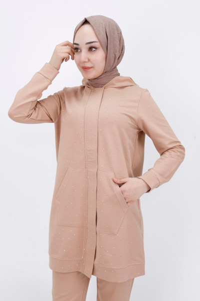 Taş Detaylı Kapişonlu 2ip Kumaş Takım