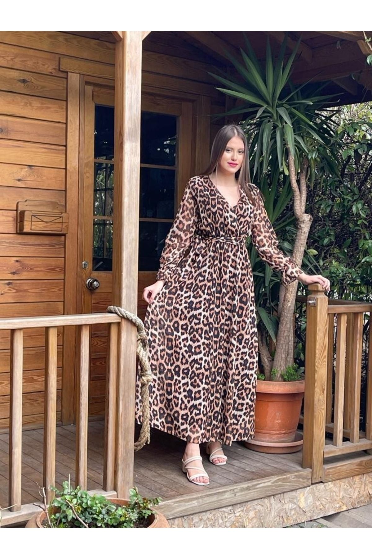 Leopar Maxi Şifon Elbise Büyük Beden Elbise Leopar Maxi Şifon Elbise Büyük Beden Elbise