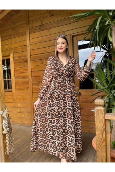 Leopar Maxi Şifon Elbise Büyük Beden Elbise Leopar Maxi Şifon Elbise Büyük Beden Elbise