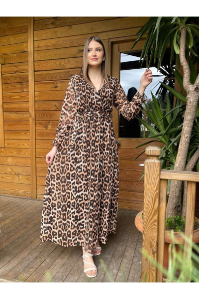 Leopar Maxi Şifon Elbise Büyük Beden Elbise Leopar Maxi Şifon Elbise Büyük Beden Elbise