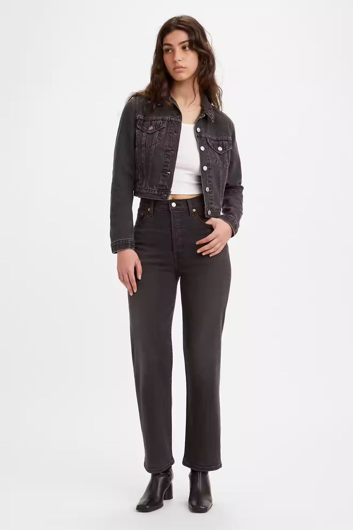 Pamuklu Yüksek Bel Düz Paça Ribcage Straight Ankle Jeans Kot Pantolon 72693 Pamuklu Yüksek Bel Düz Paça Ribcage Straight Ankle Jeans Kot Pantolon 72693