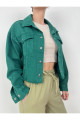 Yeşil Kısa Denim Ceket Çıtçıt Düğmeli Yeşil Kısa Denim Ceket Çıtçıt Düğmeli