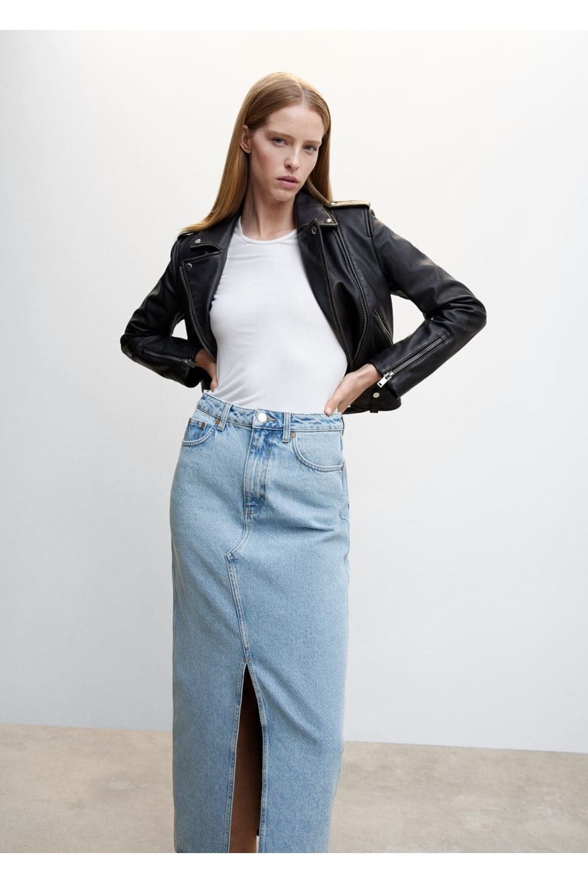 Yırtmaçlı Denim Etek Yırtmaçlı Denim Etek