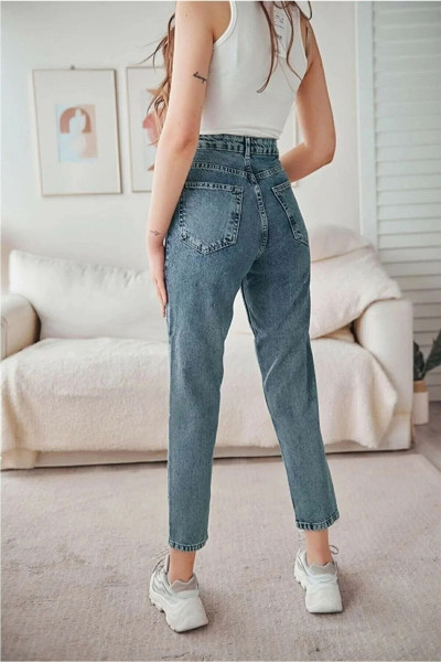Kar Mavi Mom Jean Kadın Boyfriend Yüksek Bel Likralı Kot Pantolon Kar Mavi Mom Jean Kadın Boyfriend Yüksek Bel Likralı Kot Pantolon
