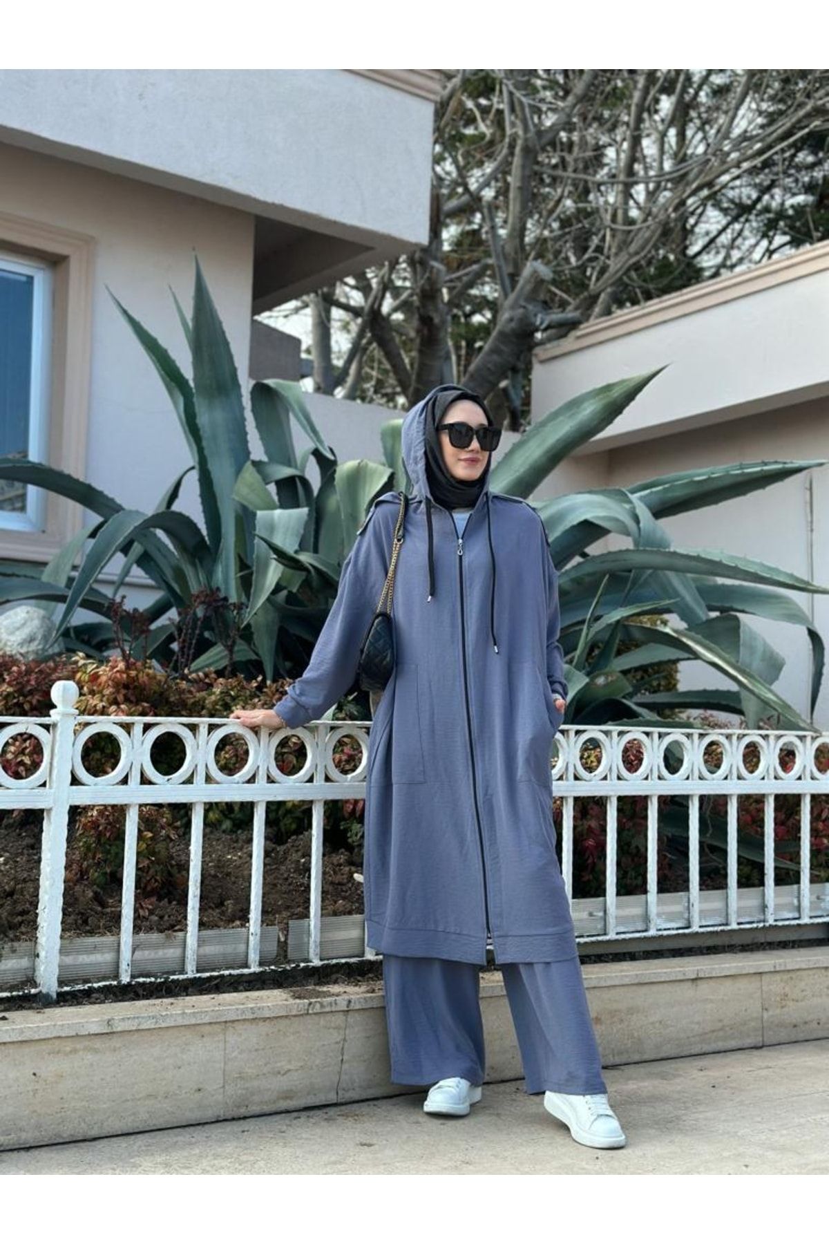 Tesettür Fermuarlı Kap, Pantolon Takım Gri Model-439 Tesettür Fermuarlı Kap, Pantolon Takım Gri Model-439