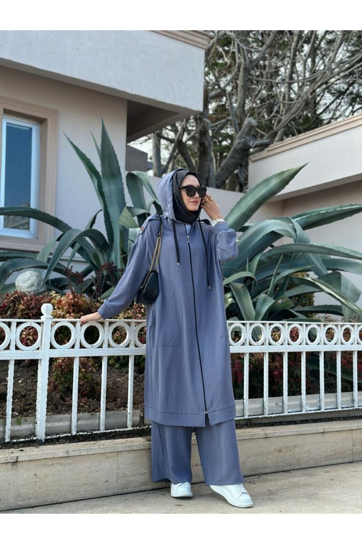 Tesettür Fermuarlı Kap, Pantolon Takım Gri Model-439 Tesettür Fermuarlı Kap, Pantolon Takım Gri Model-439