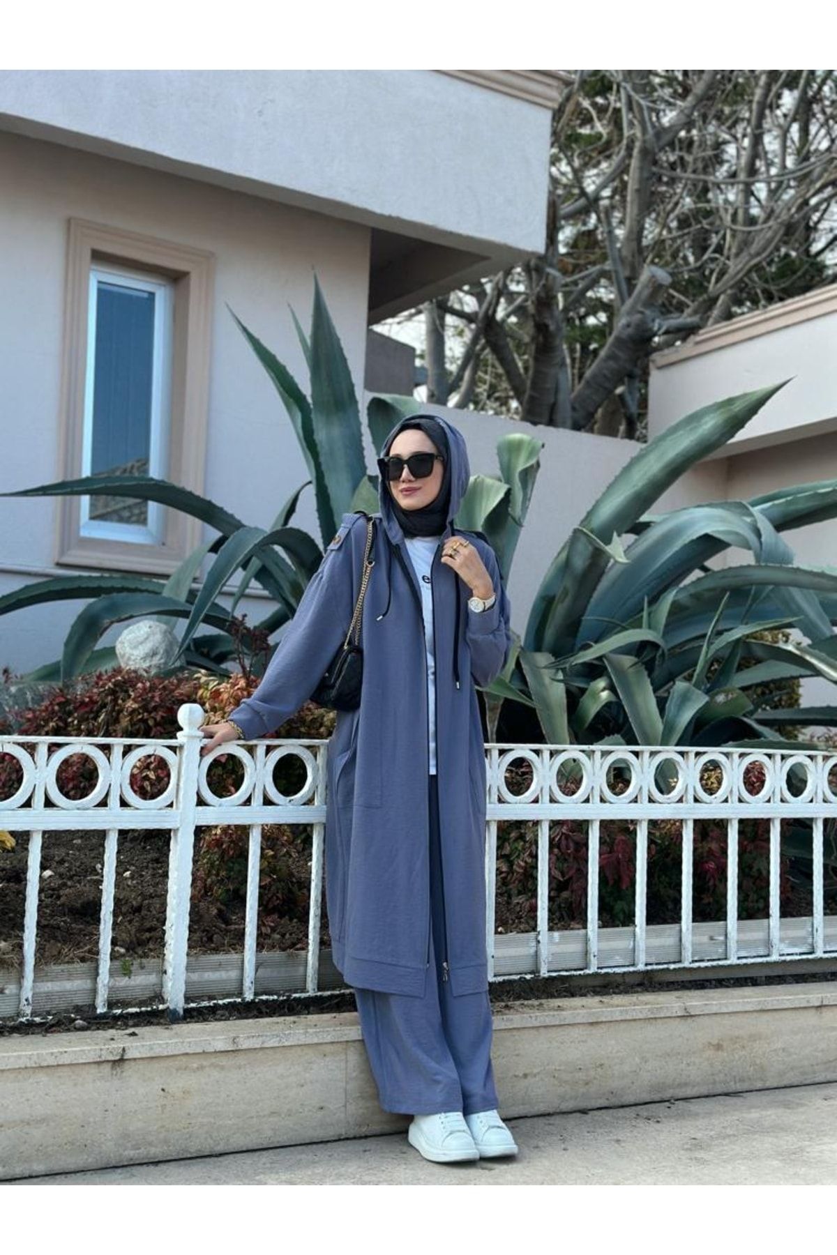 Tesettür Fermuarlı Kap, Pantolon Takım Gri Model-439 Tesettür Fermuarlı Kap, Pantolon Takım Gri Model-439