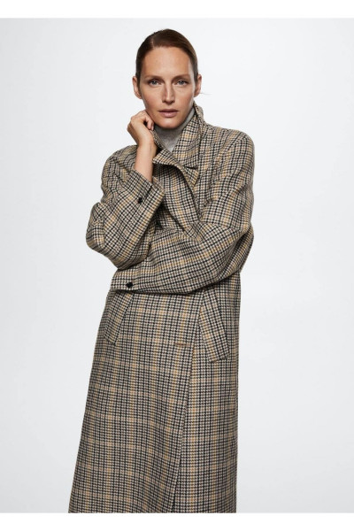 Kazayağı Desenli Yün Palto