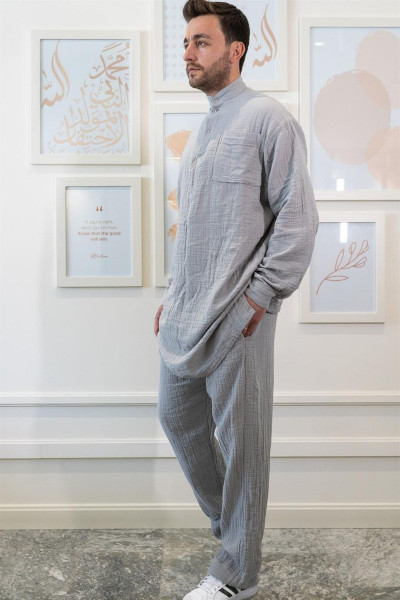 Ravi Müslin Erkek Hac & Umre Takım Gri