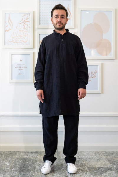 Ravi Müslin Erkek Hac & Umre Takım Siyah Ravi Müslin Erkek Hac & Umre Takım Siyah