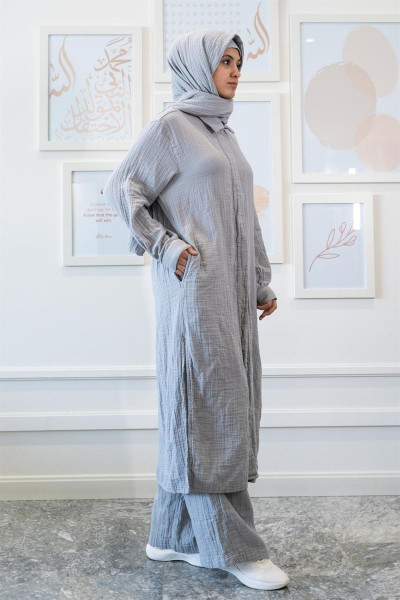Ravi Müslin Kadın Hac & Umre Takım Gri Ravi Müslin Kadın Hac & Umre Takım Gri