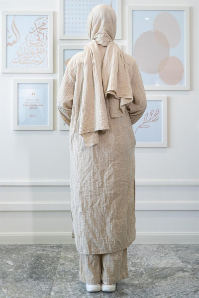 Ravi Müslin Kadın Hac & Umre Takım Bej Ravi Müslin Kadın Hac & Umre Takım Bej