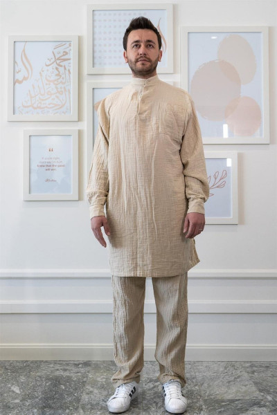 Ravi Müslin Erkek Hac & Umre Takım Bej