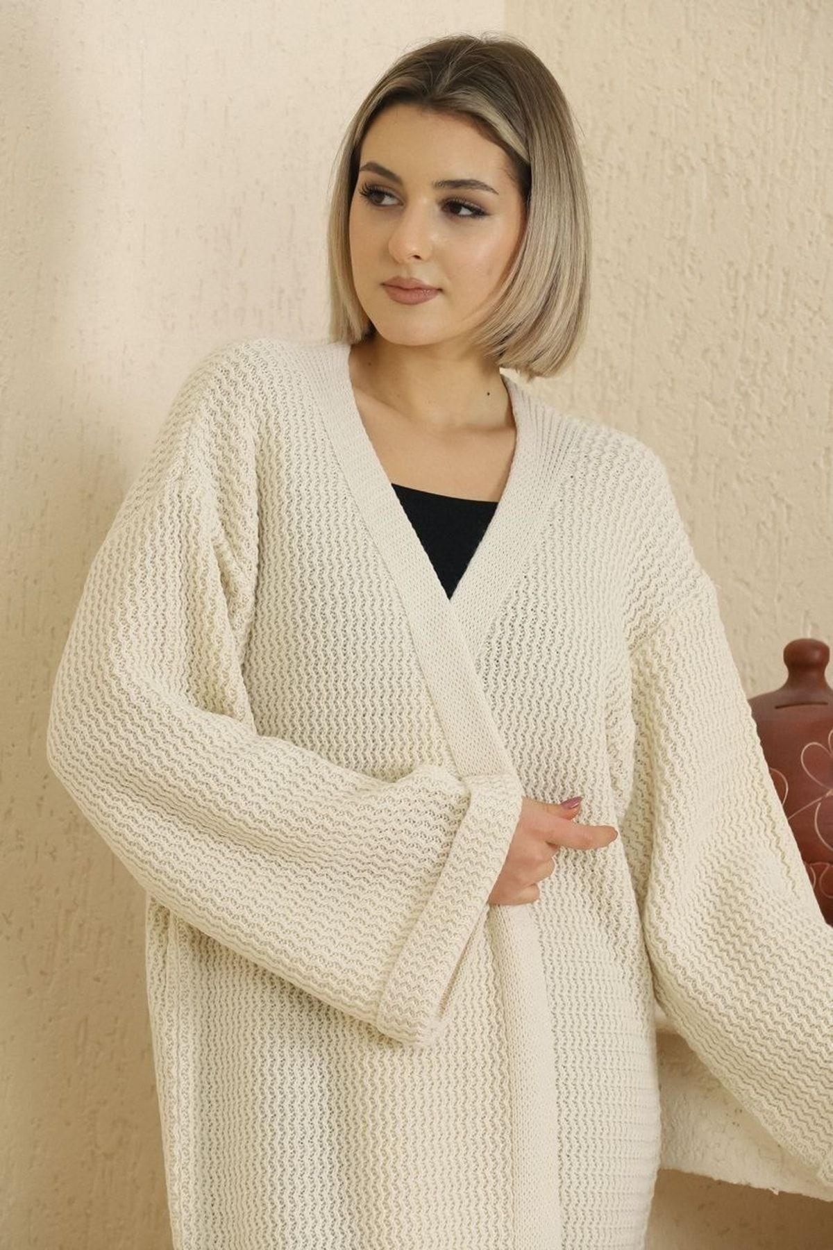Oversize Örme Uzun Triko Hırka Oversize Örme Uzun Triko Hırka