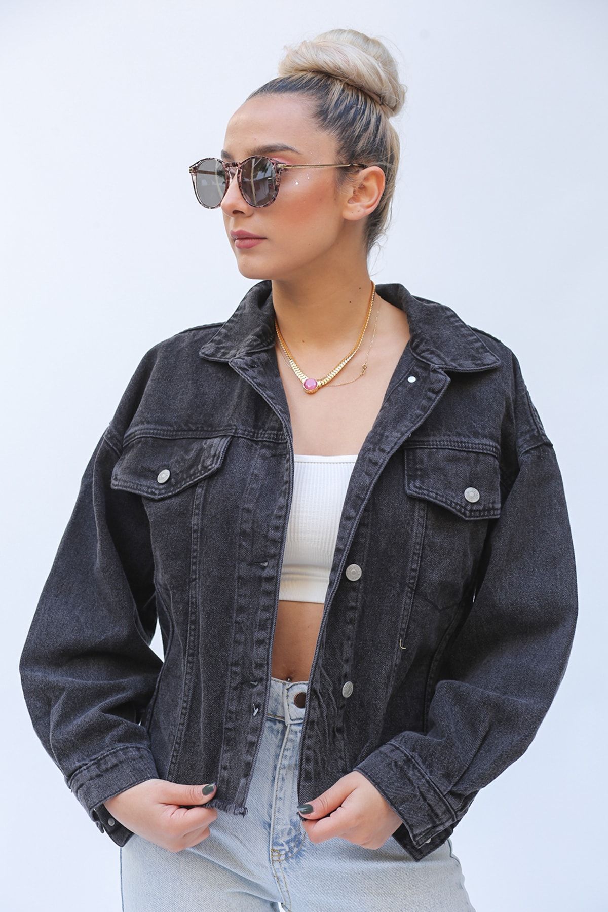 Siyah Renk Kadın Jean Ceket L4541 Siyah Renk Kadın Jean Ceket L4541