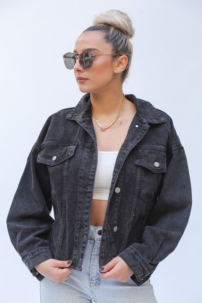 Siyah Renk Kadın Jean Ceket L4541 Siyah Renk Kadın Jean Ceket L4541