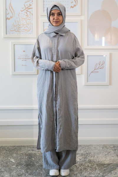 Ravi Müslin Kadın Hac & Umre Takım Gri