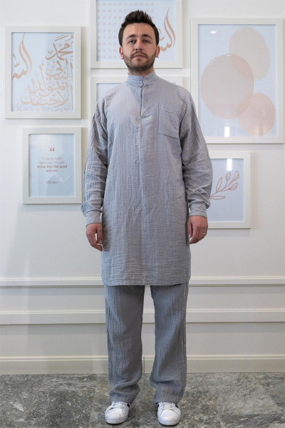 Ravi Müslin Erkek Hac & Umre Takım Gri