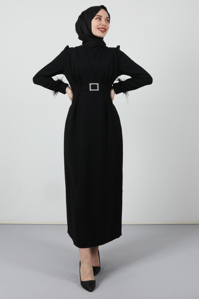 Tüy Detay Tesettür Elbise Siyah Tüy Detay Tesettür Elbise Siyah