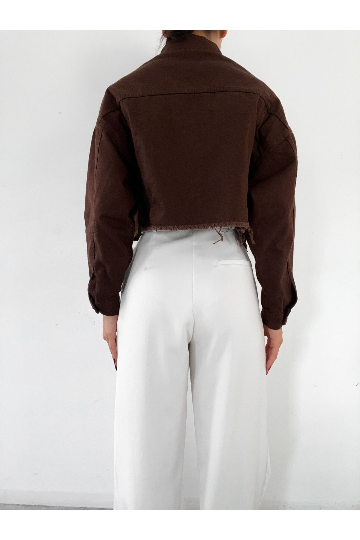 Trend Kahve Crop Kot Ceket Trend Kahve Crop Kot Ceket