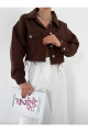 Trend Kahve Crop Kot Ceket Trend Kahve Crop Kot Ceket
