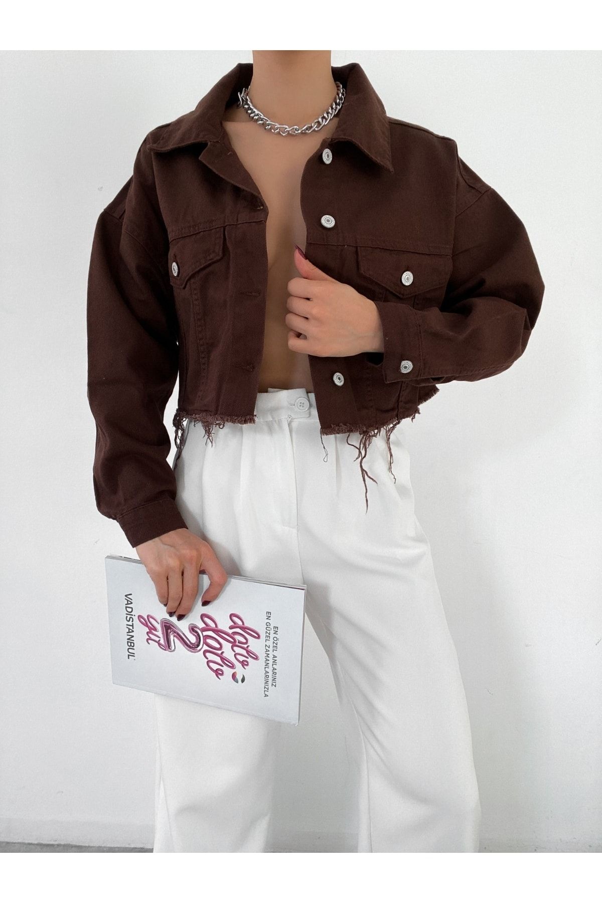 Trend Kahve Crop Kot Ceket Trend Kahve Crop Kot Ceket